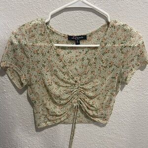 Floral Ruched V-Neck Blouse